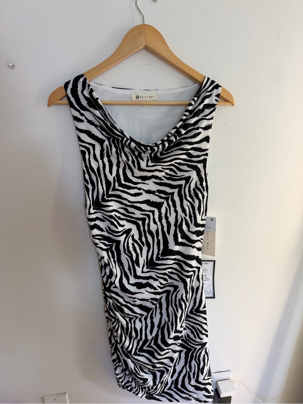 Zebra-Print Cowl Neck Midi Dress in Black & White
